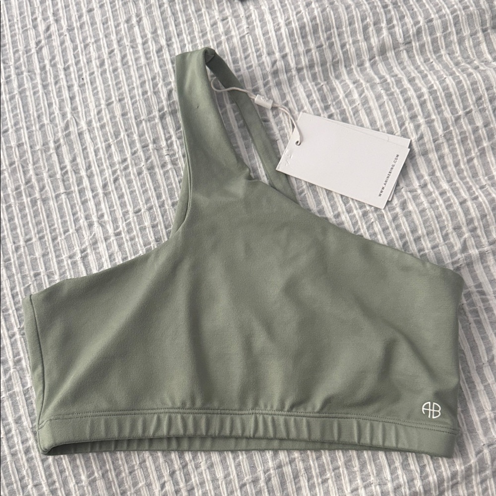 Anine Bing One-Shoulder Sports Bra - Sage Green